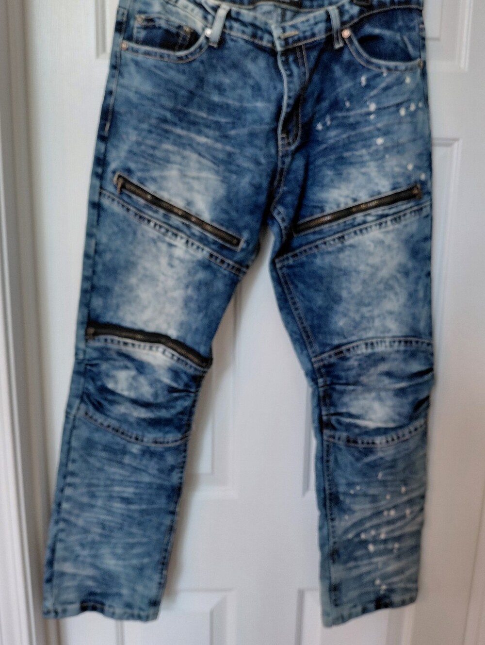 REBEL MINDS Slim Straight Blue Washed Zip-Detail Jeans